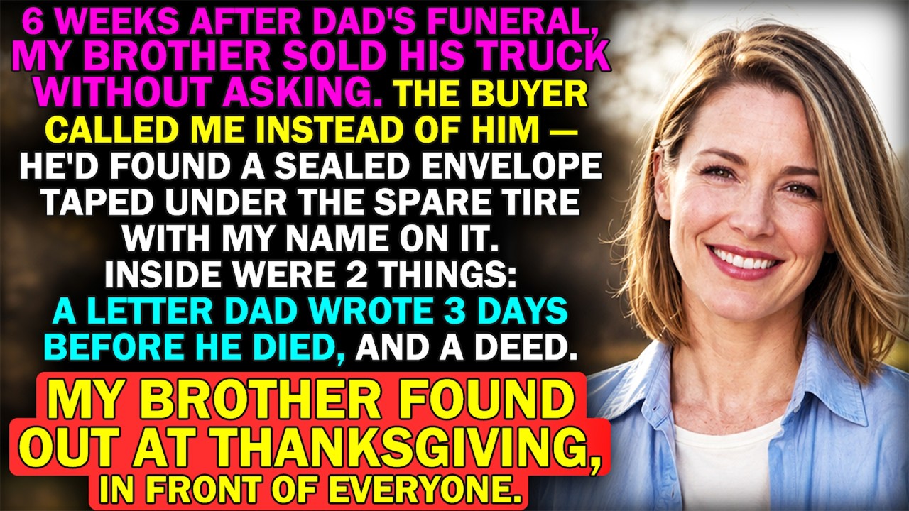 My brother sold our dad’s truck six weeks after the funeral and never asked me a word. When the buyer called me instead of him, he said he’d found an envelope taped under the spare tire with my...