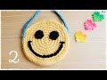 スマイル・ポシェット（２）【かぎ編み】目と口／周りを巻きかがり　smiley face mini shoulder bag