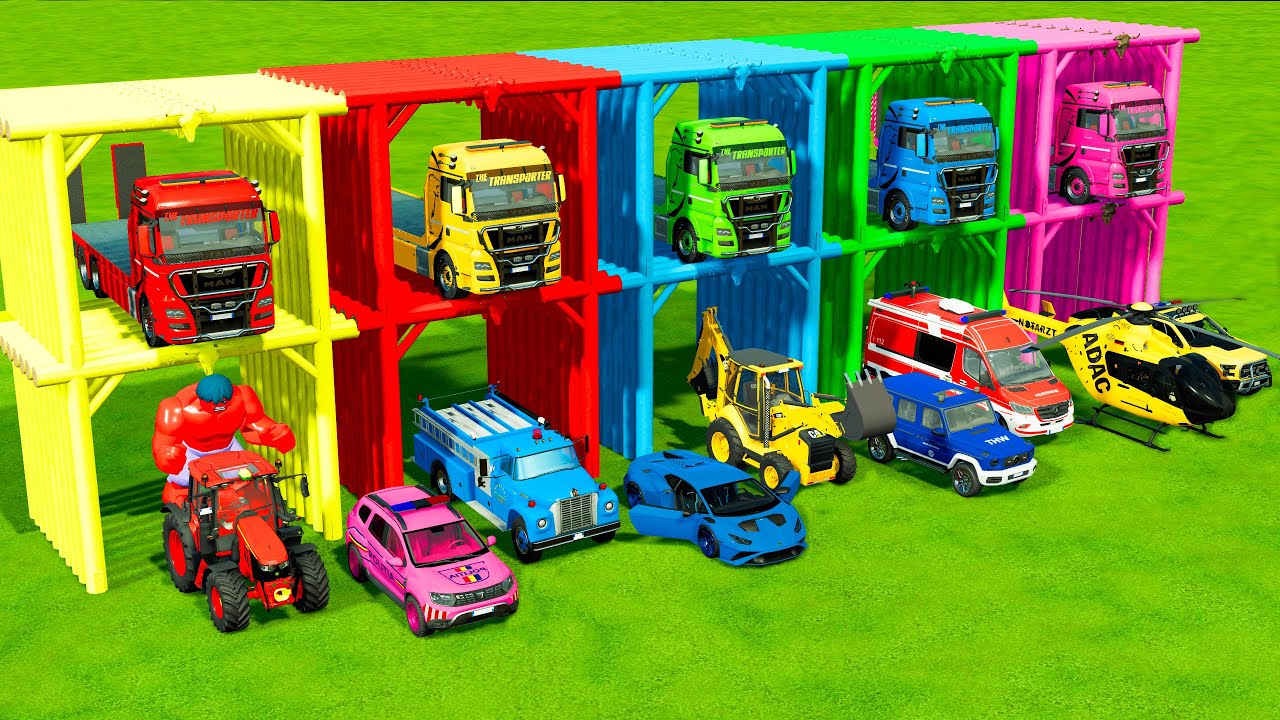 TRANSPORTING ALL POLICE CARS and AMBULANCE EMERGENCY VEHICLES WITH MAN TRUCKS ! FS22