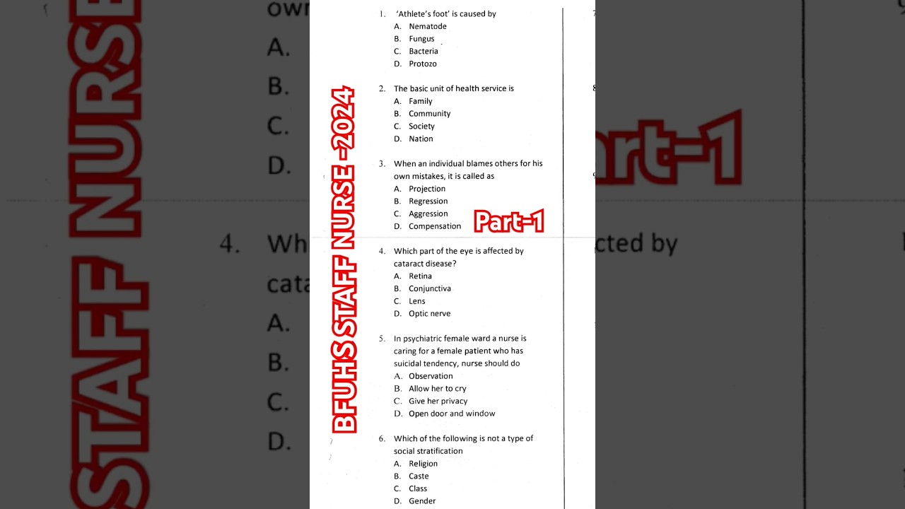 BFUHS FARIDKOT STAFF NURSE QUESTION PAPER 2024 PART-1