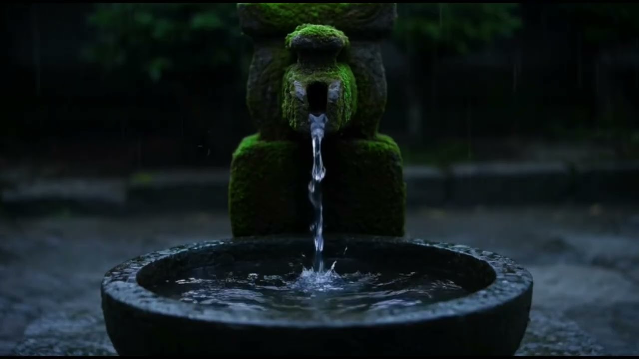 Mossy Stone Water Spout | Deep Night Rain Ambience