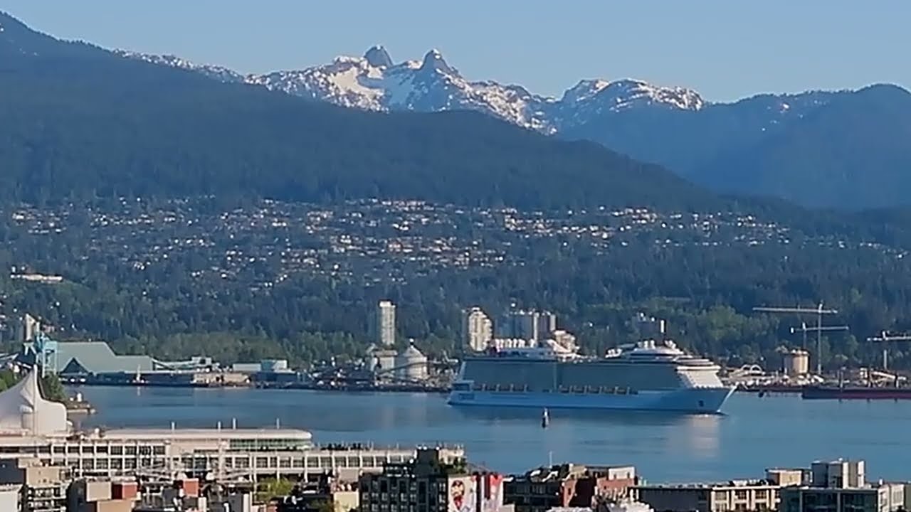Giant Cruise Ship in Vancouver | Quantum of the Seas Arrival with Snow Capped Mountains Alaska Trip