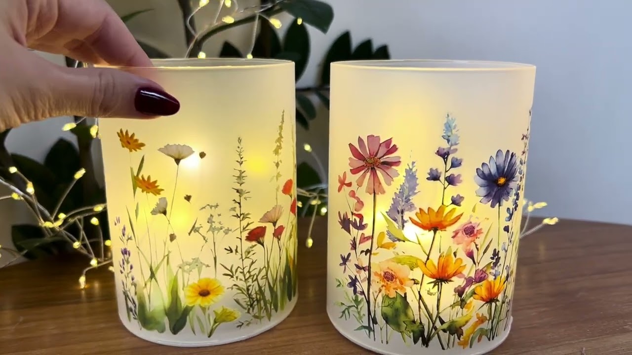 cylinder glas med blomster LED lys