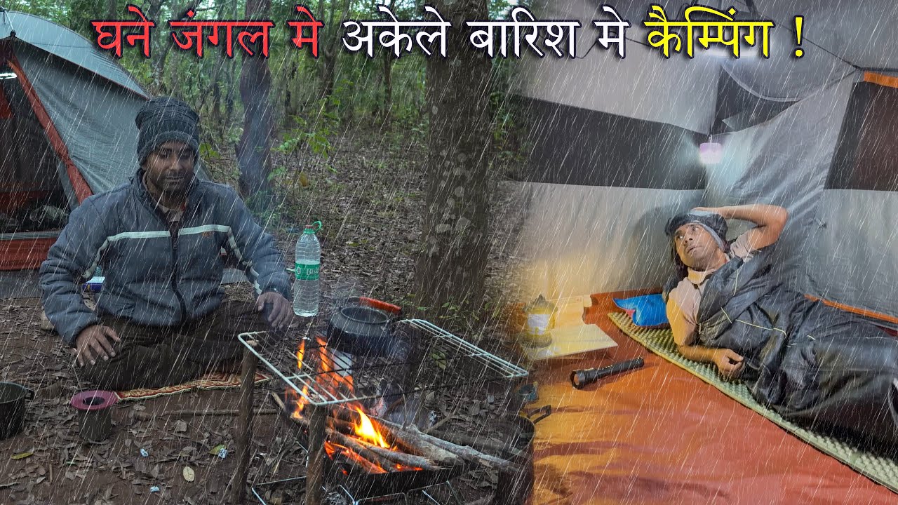 🌧️ Solo Rain Camping In Wild Jungle 🌲 Cozy Cold Winter Bushcraft In Deep Forest | Camping Video