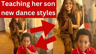 Watch This Dance Steps Regina Daniels Taught Her Son.