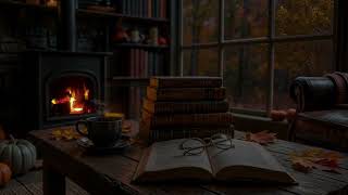 🍂 No Ads | Rainy Autumn Reading Nook ASMR with Fireplace, Candle & Coffee Sounds for Deep Sleep ☕🔥
