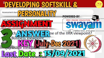 NPTEL Assignment 3 Answer key 2021||Developing Softskills & Personality||Last Submission-15/09/2021