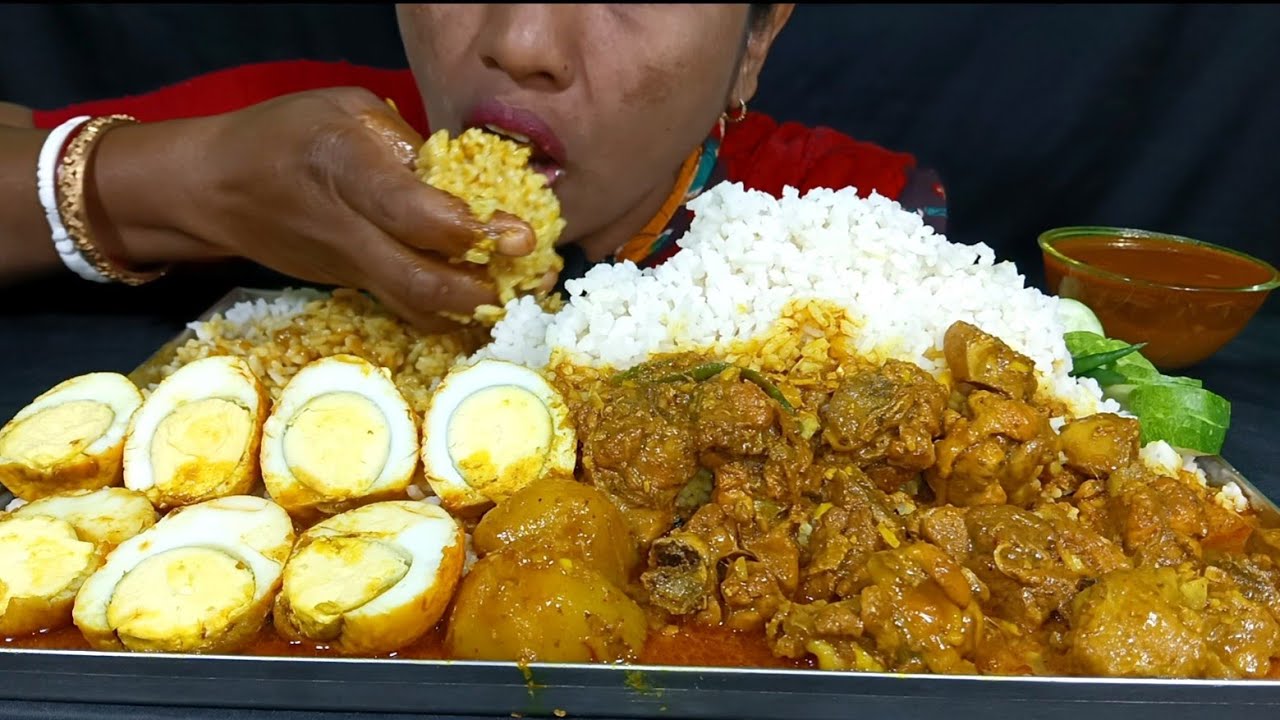 EATING SPICY 🔥 CHICKEN KOSHA, EGG CURRY WITH RICE // MUKBANG, EATING SHOW, ASMR 