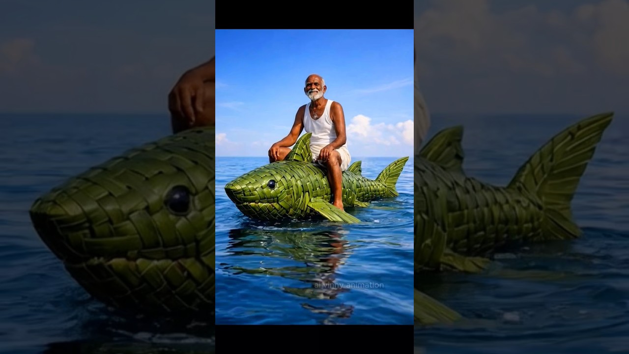 shark made from palm leaves by old man | mini wooden craft | wood crafting 
