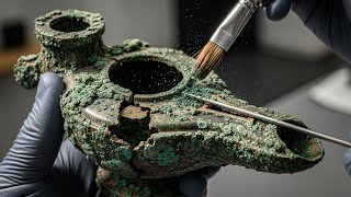 ASMR Artifact Restoration | Ancient Roman Bronze Oil Lamp From Extreme Corrosion to Museum Care