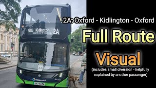 FULL ROUTE VISUAL: 2A: Oxford, City Centre - Kidlington - Oxford City Centre (80023)