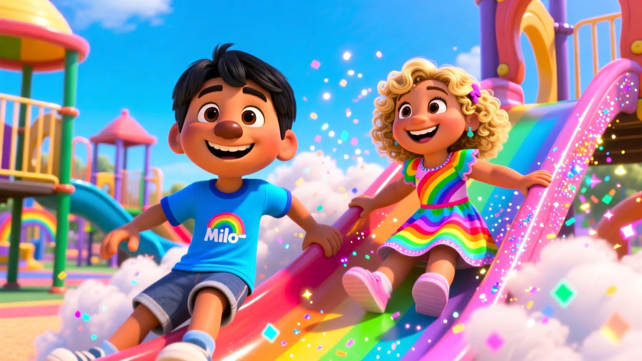 Rainbow Slide Playtime 🌈🛝 Fun Color Song for Kids | Playground Nursery Rhyme