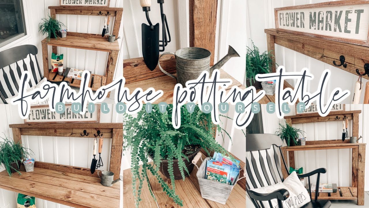 FARMHOUSE POTTING TABLE // RUSTIC GARDENING TABLE // DIY GARDEN TABLE ...