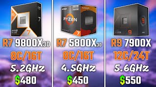 RYZEN 7 9800X3D vs RYZEN 7 5800X3D vs RYZEN 9 7900X | Test in 6 Games