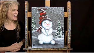 Learn How to Paint CUTEST SNOWMAN #2 with Acrylic - Paint & Sip at Home - Fun Step by Step Tutorial