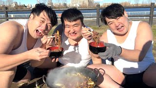 【極限メシ】風速18m/sの中で桜鍋!〜嵐の中で輝いて〜