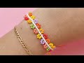 🌼Cómo hacer hermosa pulsera de flores doble en mostacillas 🌺