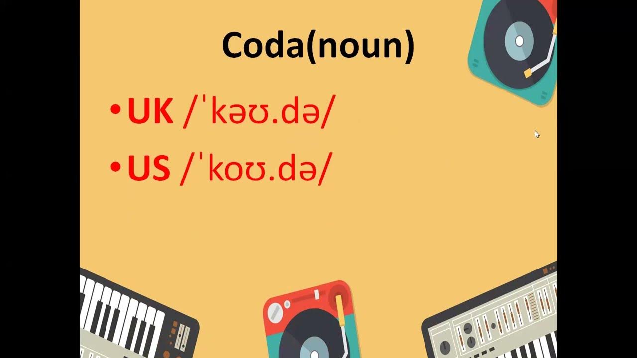 Coda/ Musical Words / UK and US Pronunciation/ Meaning in Urdu and
