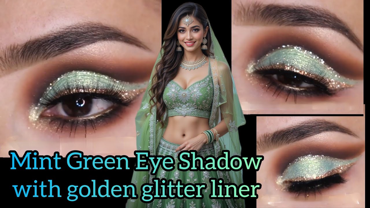 "Shaadi/Wedding Look 💚 Mint Green Eye Makeup with Golden Glitter Eyeliner | Easy Tutorial"