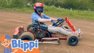 Blippi's Go Kart Race | Classic Blippi Adventures | Best Vehicle Videos For Kids | Moonbug Kids
