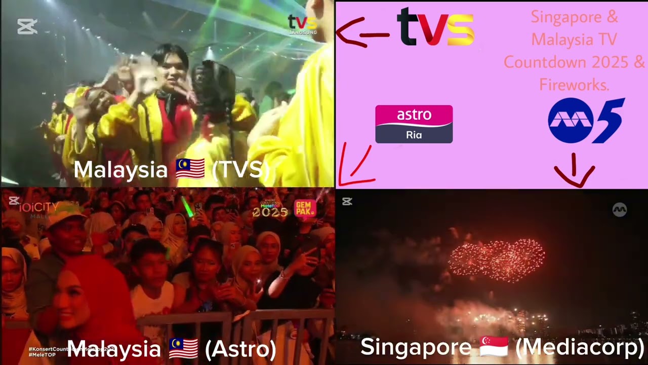 Singapore & Malaysia TV Countdown 2025 & Fireworks.