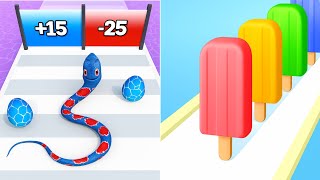 Satisfying ASMR Gameplay : SNAKE RUN RACE Vs POPSICLE STACK  — All Max Levels Gameplay Android, iOS