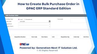 How to Create a Bulk Purchase Order | User Training | GPAC ERP Standard Edition