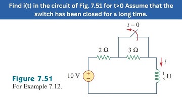 Example 7.12 | Find i(t) of Fig 7.51, Switch has been closed for long time | FEC 4th Edition