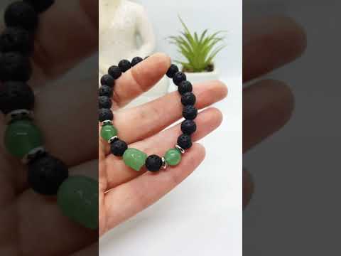 <раслет на гумці "будда" натуральний камінь нефрит та лава, видео 1