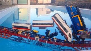 Lego train crash on Lego bridge (MOC)