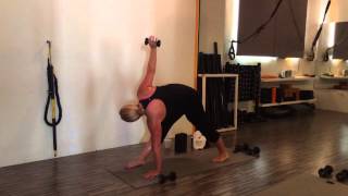 Pyramid pose twist with weight