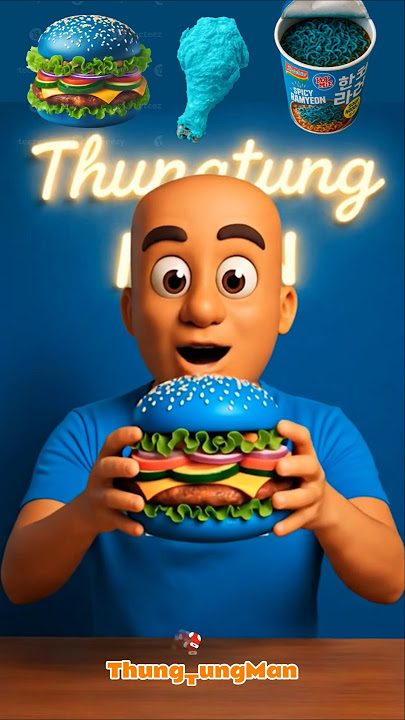 Makan Makanan Serba BIRU 🤤🍔🍗🍝💙 - Makan Sesuai Emoji😍 #shorts #makansesuaiemoji