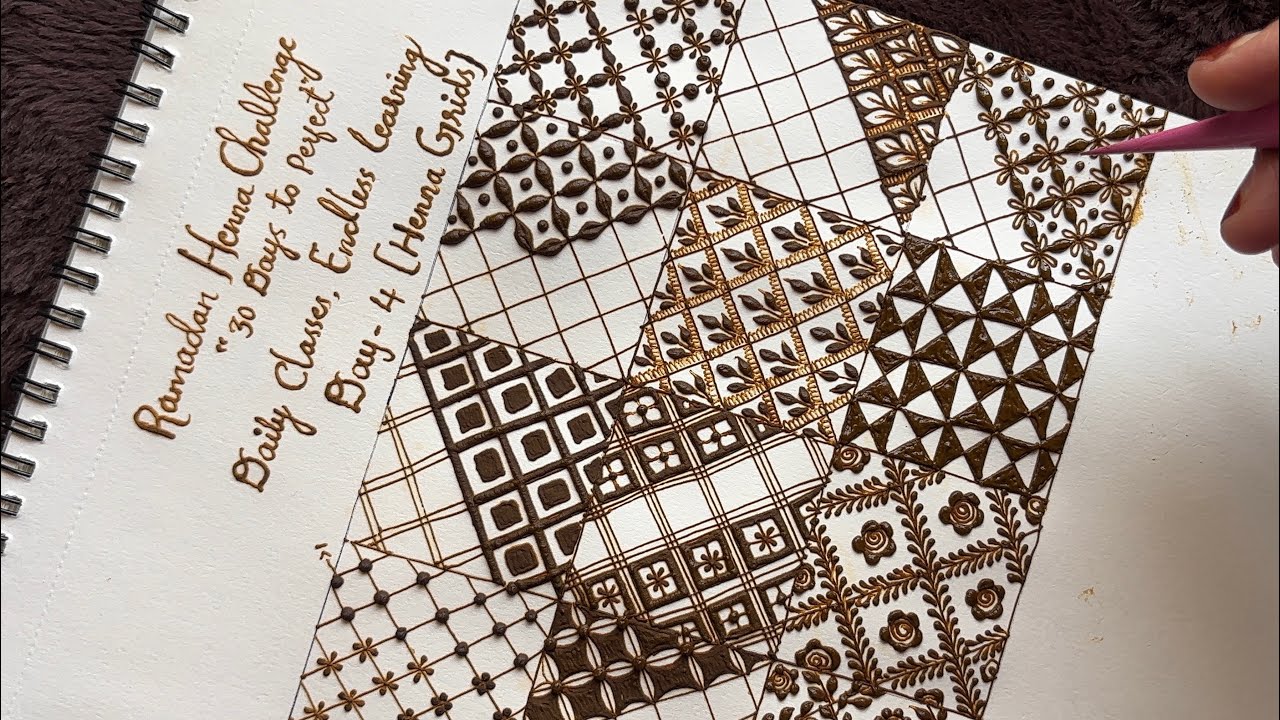 Ramadan Henna Challenge Day 4/ Learn Beautiful Trending henna Grids|Learn Henna With @thouseenshenna