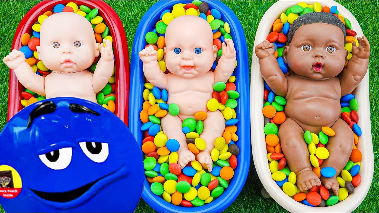 Full of 3 Rainbow BathTubs Candy with M&M's & Magic Slime Cutting Video