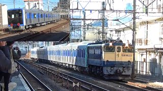 大船駅にて 都営三田線新型車両6500系甲種輸送通過シーン
