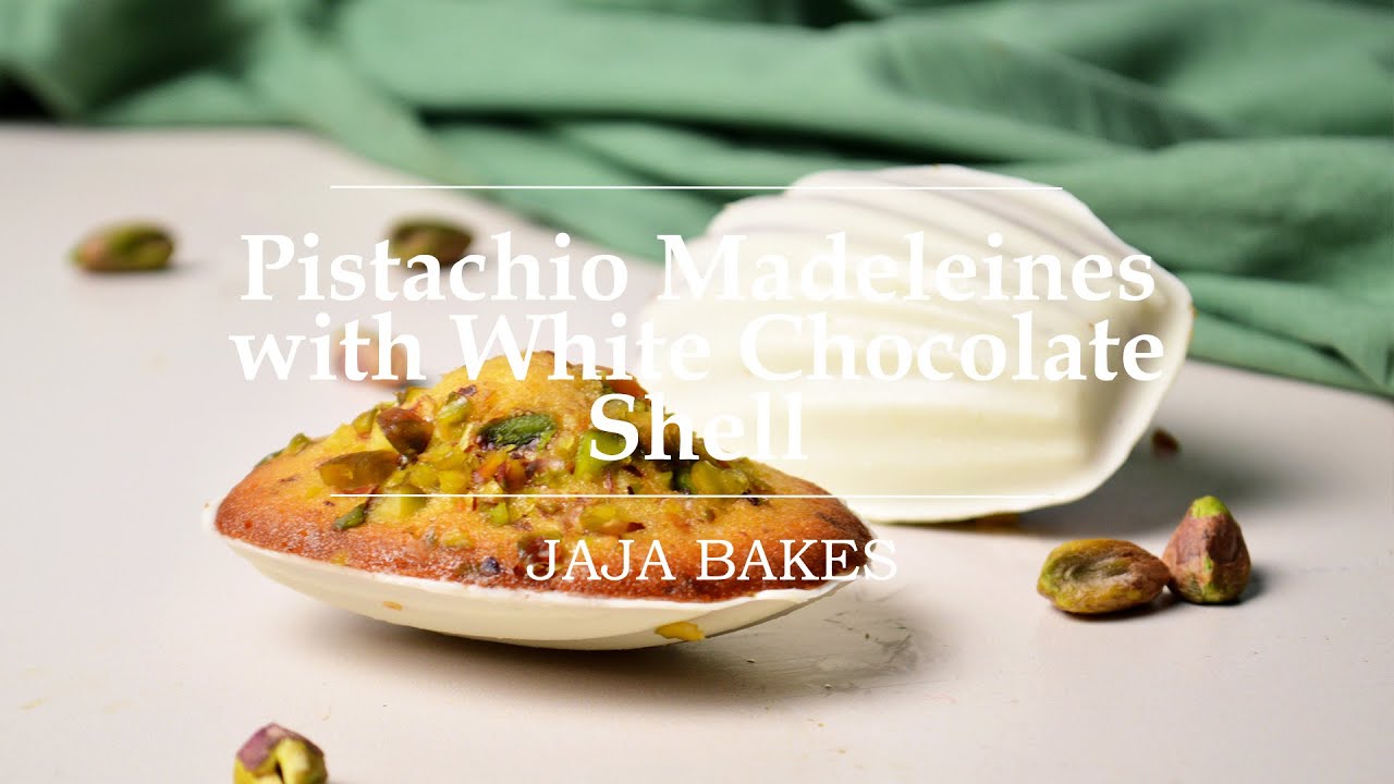 Pistachio Madeleines with White Chocolate Shell | Jaja Bakes