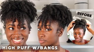HOW TO: Defined High Puff with Bangs on Type 4 Natural Hair 4a 4b 4c | One Product Only