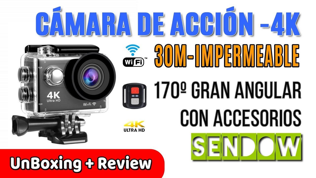 Sendow SENDOW Cámara Deportiva Acción 4K WiFi Impermeable 30M Buceo | UnBoxing ...