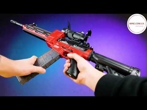 Игрушечный автомат M416 винтовка на присосках с прицелом для стрельбы на 15м / Вибрация детское оружие красный, видео 1