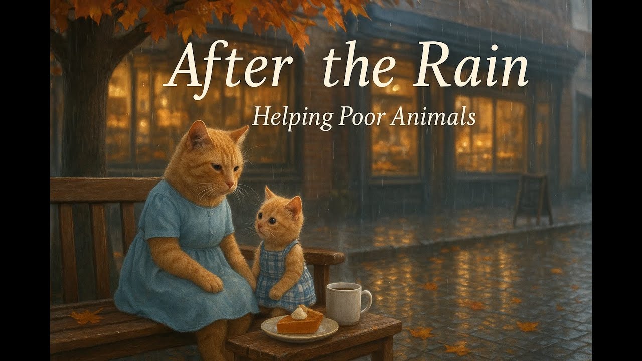 Cozy Fall Morning with Mama Cat and kitten 🐾 Baking Pumpkin Pie in Rain 🎃🥧  ☁️⛈️