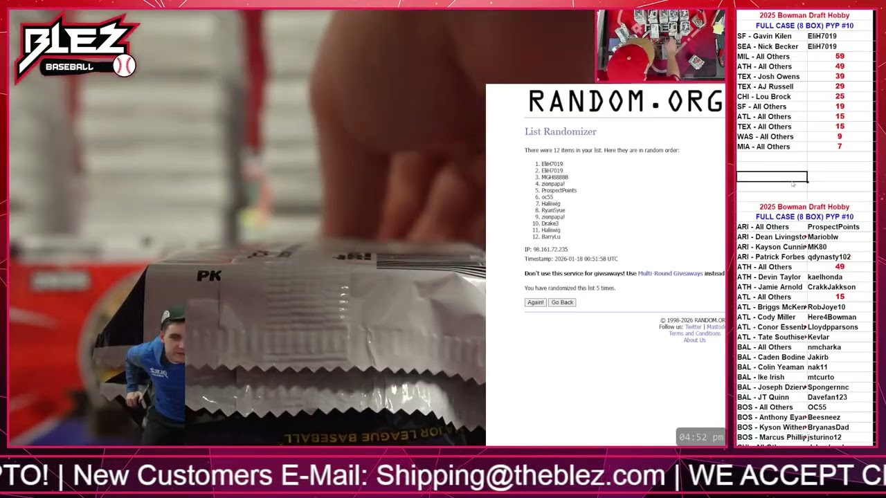 2025 Bowman Draft Hobby FULL CASE BREAK #10 PICK YOUR PLAYER