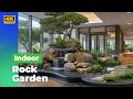 2026 Modern Indoor Rock Garden with Waterfall &amp; Lush Tropical Plants | Zen Garden Decor.