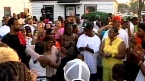 People gathered outside of Jackson’s home in Gary, Indiana