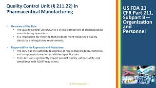 US FDA 21 CFR Part 211 Subpart B — Organization and Personnel