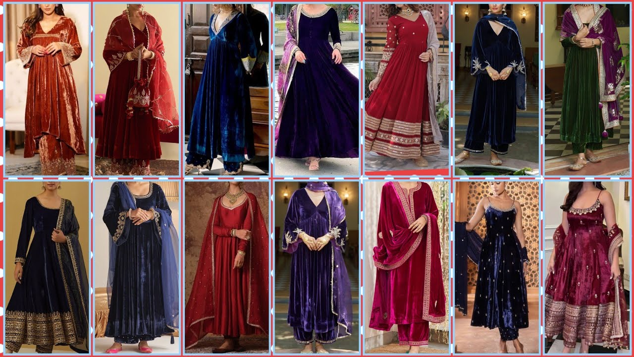 New 😍 velvet anarkali frock suit design ideas | party wear velvet fabric Kurti/ frock suit design