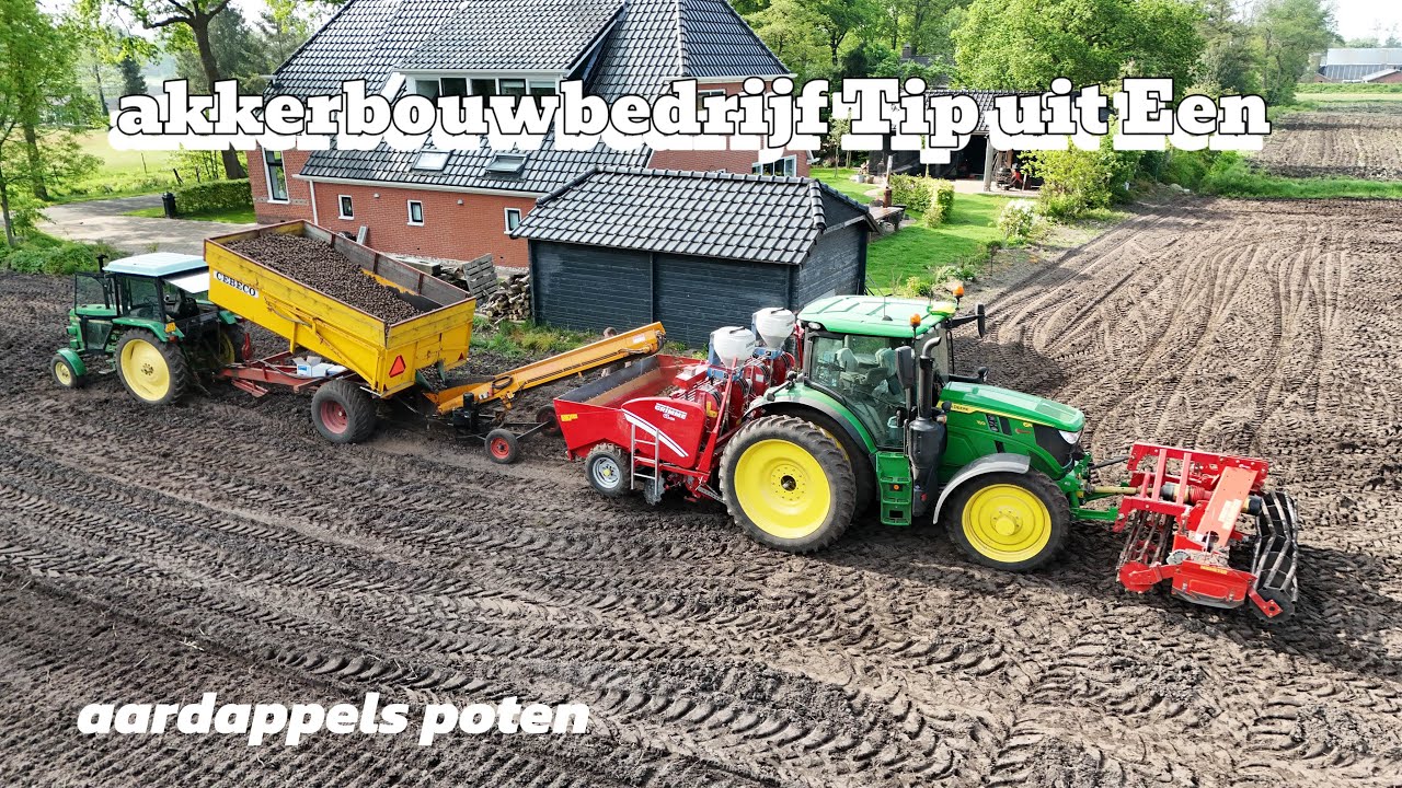 aardappels poten, akkerbouwbedrijf Tip uit Een! john deere 6150R + Grimme GL420