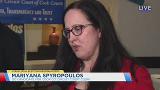 Mariyana Spyropoulous speaks with WGN-TV after winning Cook County Circuit Court Clerk race