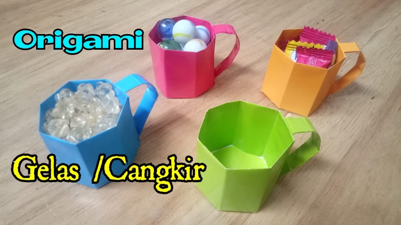 cara membuat origami gelas cangkir - YouTube