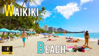 [4K] HAWAII - Waikiki Beach at noon in Honolulu | Walking Tour | Treadmill Exercise