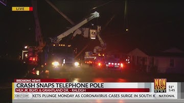 Crash snaps power pole in Southeast Raleigh